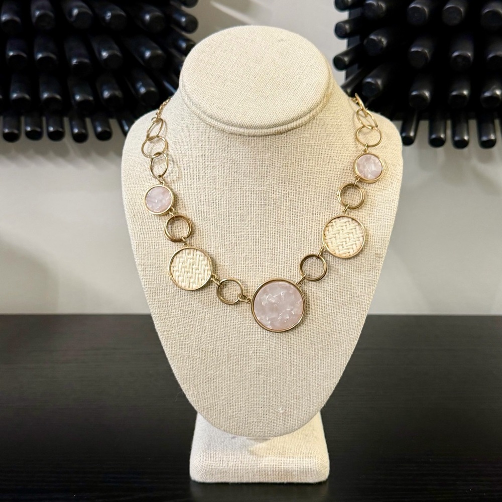 Circle Chain Necklace Gold Woven Textured Marbled Accents
